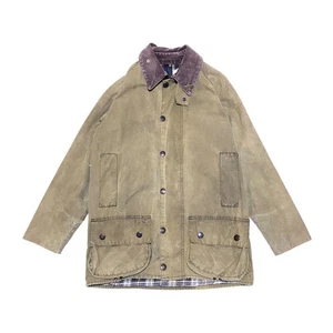 Barbour Beaufort Oilcloth Jacket S Olive Green 90s Vintage Oiled Coat - Picture 1 of 13