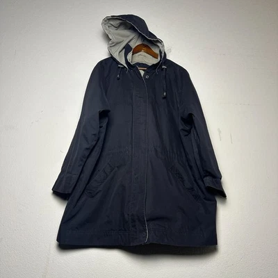 London Fog Jacket Women 2X Black Tan Lining Windbreaker Long Hooded Outerwear - Image 1 of 4