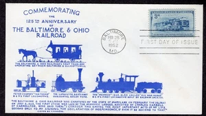 1952 B&O Railroad 125° (1006) - BLU primo cachet Raguere FDC TE38 - Foto 1 di 1