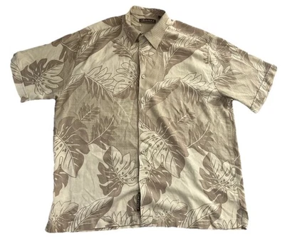 Cubavera 衬衫男式 XL X 大号 100% 人造丝花卉古巴阿罗哈海滩黄色棕色 — 第 1/4 张图片