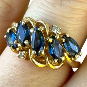 Anillo Mid-Century Oro 14K Zafiro Diamantes Talla 4.5 Vintage Estate 3.41g Firmado - Imagen 1 de 13