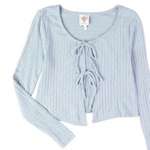 SELF ESTEEM Womens Light Blue Tie Long Sleeve Open Front Wear To Work Top M - Picture 1 of 5