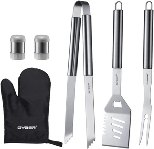 6-Piece BBQ Grill Tool Set, Stainless Steel Spatula, Tongs, Fork, BBQ Kit - Picture 1 of 12