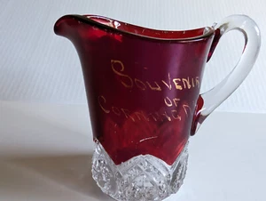 Vintage Ruby Red Flash Glass Creamer/Pitcher "Souvenir of Corning NY" - Picture 1 of 10