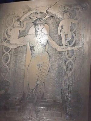 Ancienne PLAQUE CUIVRE GRAVEE Mythologie Déesse de la Peinture 19,6x16,5 - Photo 1/4