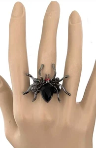 Black Widow Spider Crystal Rhinestone Stretchable Cocktail Party Halloween Ring - Picture 1 of 2