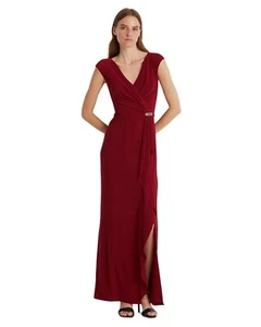 Lauren Ralph Lauren Damen Metallic Flügelärmel Kleid Romantisch Granat Gr. 12 Neu - Bild 1 von 5