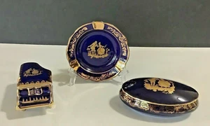 Set 3 VTG Victorian Scene Limoges Veritable France Plate/Ashtray & Trinket Boxes - Picture 1 of 12