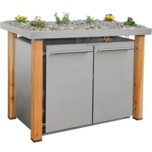 Edelstahl Mülltonnenbox Pflanzenwanne, Holzpfosten 2x120L Tonnenhaus Tonnenbox - Bild 1 von 2