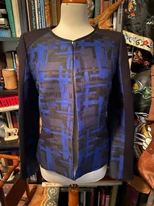 Classiques Entier Women Blue & black modern color block panel print Jacket Sz 8 - Picture 1 of 6