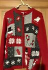 Vintage Croft & Barrow Ugly Christmas Sweater Patchwork Small Zip Front Snowman