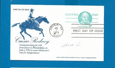 Scott UX70 Caesar Rodney Jul 1, 1976 Senator Roth Campaign FDC - Image 1 of 2