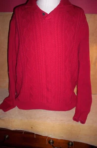 Ralph Lauren Chaps XL Red Shawl Collar Cotton Cable Hand Knit Pullover Sweater  - Picture 1 of 5