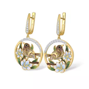 Cute Bird Cubic Zircon 18k Yellow Gold Plated Drop Earring Wedding Gifts A Pair - Bild 1 von 6