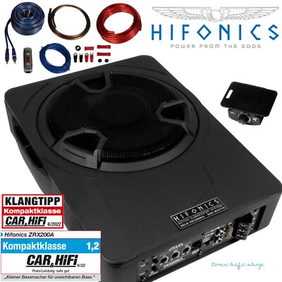 Hifonics Untersitz-Aktiv-Subwoofer 300 Watt Aktiv Verstärker ZRX-200A + Kabelset - Bild 1 von 4