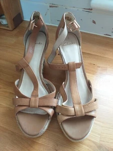 Clarks Slingback Heel Shoes Uk 6/39 beige espadrille strappy wedge heels - Picture 1 of 8