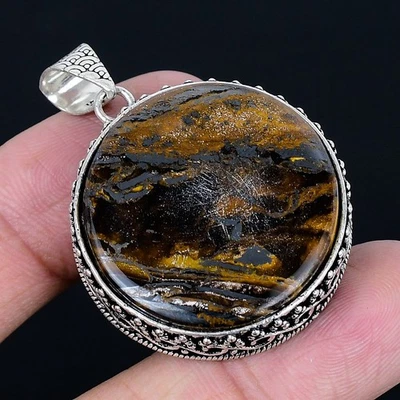 Colgante de hierro ojo de tigre chapado en plata 925 hecho a mano de 1,78" Foto 1 de 3