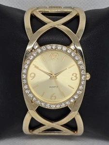 Reloj de cuarzo brazalete brazalete con esfera redonda tono dorado de moda para mujer 09 - Imagen 1 de 8