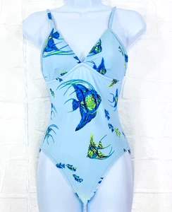 NWT Jantzen Women's Size 6 Light blue with blue & green fish print bathing suit - Picture 1 of 13