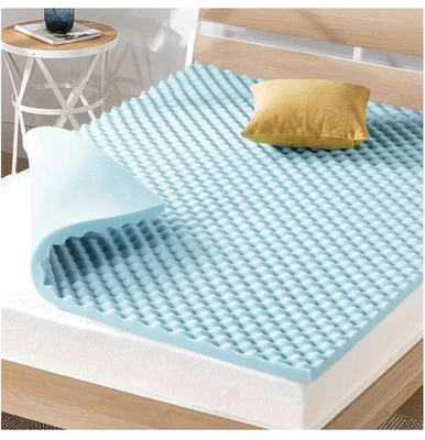 Colchón de espuma viscoelástica para caja de huevos de 1,5 pulgadas - Comodidad de enfriamiento para camas dobles Foto 1 de 4