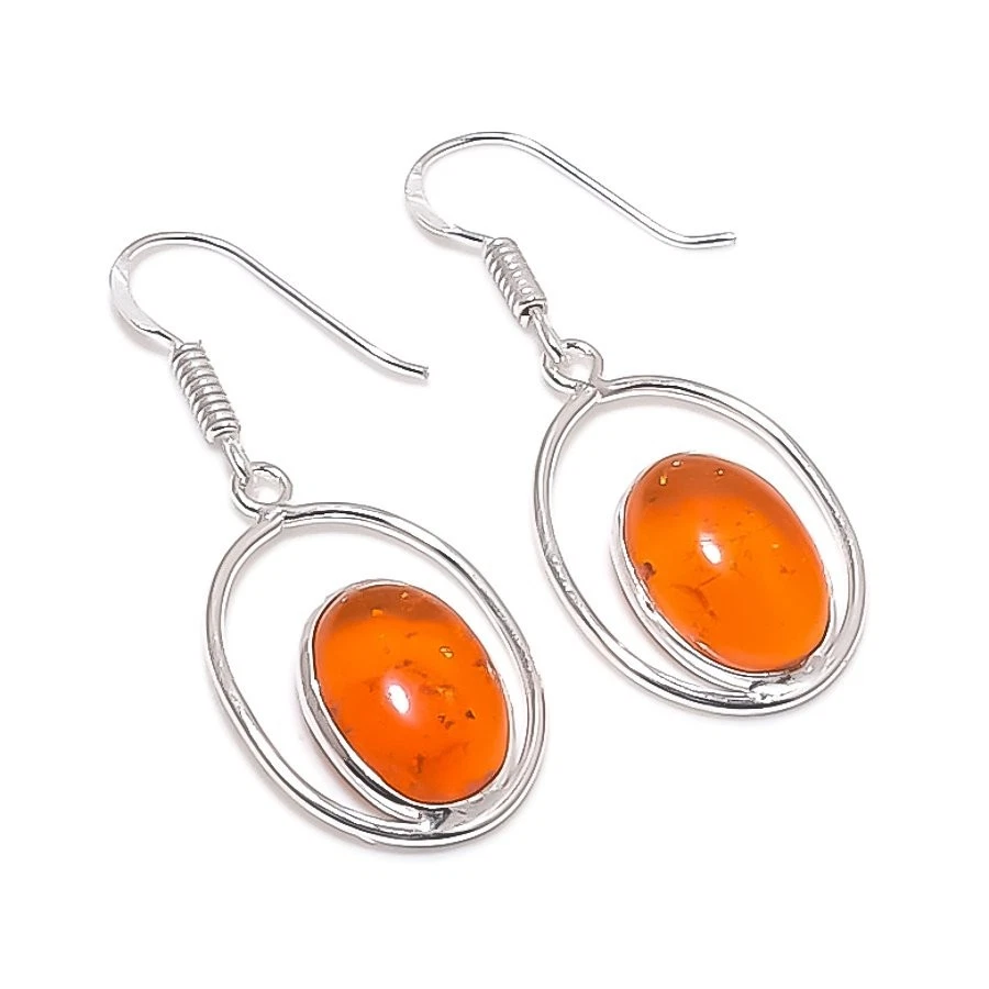波罗的海琥珀宝石手工 925 纯银珠宝耳环 尺寸 1.8 — 第 1/1 张图片