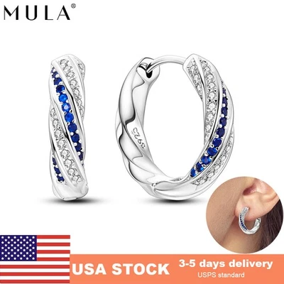 Pendientes de aro giratorios blancos europeos MULA CIRCONITA CÚBICA para mujer joyería plata 925 Foto 1 de 4