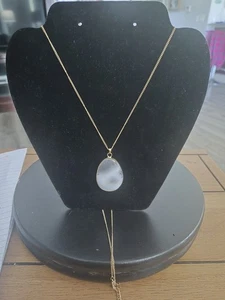 Halskette dentritischer Achat großer Stein oval Gold Stil Kette Anhänger Halskette 21 Zoll  - Bild 1 von 4