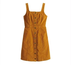 Juniors' SO Button Down Pinafore Dress XS Burnt Orange Corduroy Festival Preppy - Picture 1 of 9