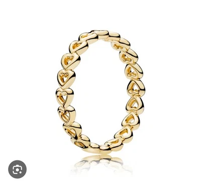 PANDORA Chain Of Hearts / Linked Love 14k Yellow Gold Ring  Size 7.5/56 150177 - Image 1 of 4