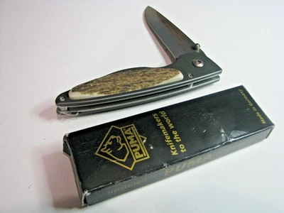 Vintage PUMA Handic 281002 Stag Inlay Handmade Linerlock Hunter Knife Germany - Image 1 of 4