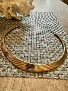 Vintage Monet Omega Necklace Gold Tone Chunky 80s Flat Collar Choker Approx 16” - Picture 1 of 3