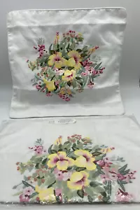 2 New Pillow Covers 16"X16" Floral Hand Embroidered Linen/Egyptian Cotton - Picture 1 of 16