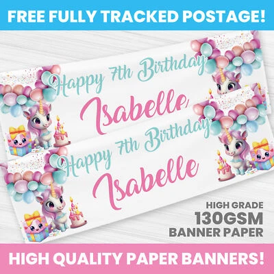 UNICORNIO PRINCESAS PERSONALIZADAS PANCARTAS DE CUMPLEAÑOS DECORACIÓN FIESTA BANDERAS Foto 1 de 3