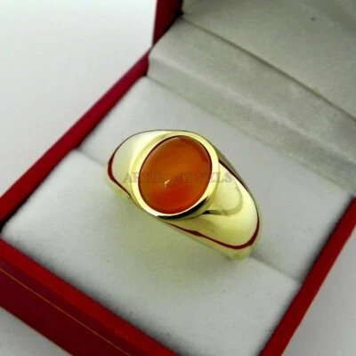 Piedra preciosa de ónix rojo natural con anillo de plata enchapado en oro de 14K para hombre #1323 Foto 1 de 4