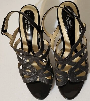 Tacones de aguja Naturalizer N5 Comfort Delma talla 9,5 negros brillantes con tiras Foto 1 de 4