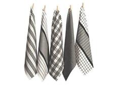 RANS Milan Stripe & Check Tea Towel Set - Black 5 Pieces