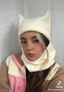 Ladies handmade balaclava hat with ears long hooded animal scarf warm windproof - Picture 1 of 1