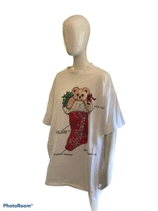 Joe Boxer Girlfriend One Size White Sleep Shirt Vintage Christmas Stocking Bear - Picture 1 of 6