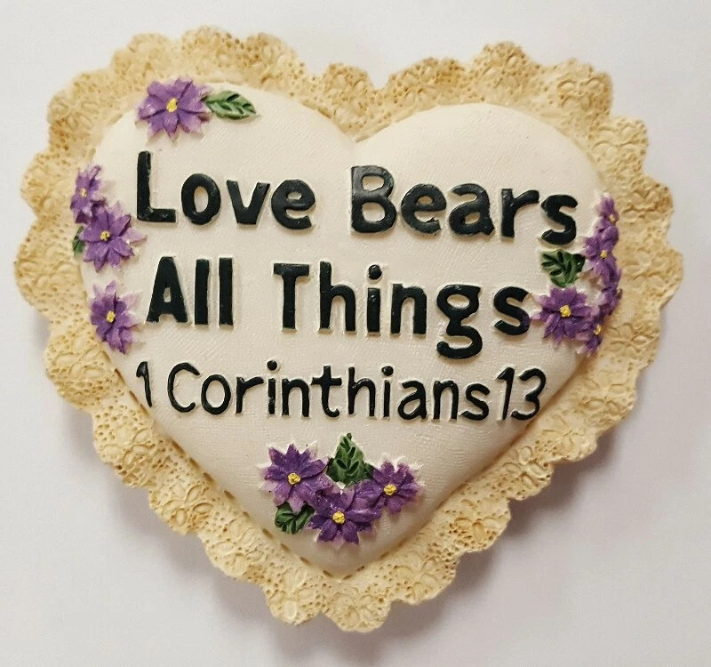 PINTADO A MANO AMOR OSOS TODAS LAS COSAS 2" CORAZÓN PÚRPURA FLOR ADORNO IMÁN N577 Foto 1 de 2