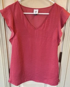 Cabi Womens Small Pink V-neck Flutter Sleeves Blouse - Picture 1 of 4