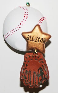 CHRISTMAS ORNAMENT BASEBALL BALL GLOVE LACES ALL STAR GOLD HANGING STITICHES - Picture 1 of 1