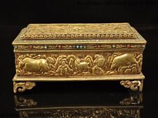7"Tibetan bronze 24k gold Gilt man Cattle Dragon statue Buddhist bone relic Box