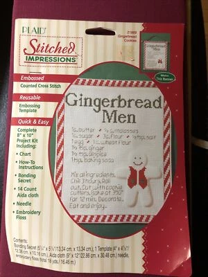 Christmas Gingerbread Man Frame Banner Kit Counted Cross Stitch w Cookies Recipe - Image 1 of 2