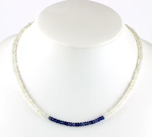 Rainbow Moonstone Chain With Iolite Gemstone Faceted Rondelle 18 1/8in - Picture 1 of 3