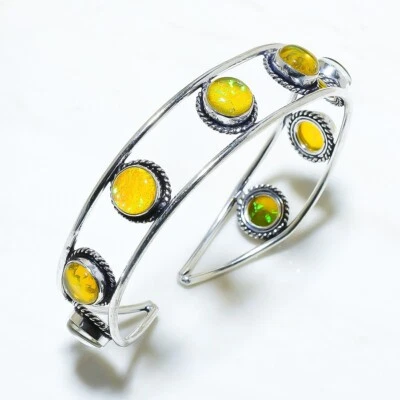 Yellow Triplet Fire Opal Silver Jewelry Cuff Bracelet Adjustable CSL5268 - Image 1 of 2