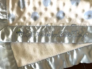 CARTER'S Just One Year THANK HEAVEN FOR LITTLE BOYS Blue Minky Dots SATIN TRIM - Picture 1 of 5