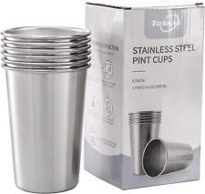 6 Pack 16 Oz Stainless Steel Pint Cups Metal Cups Unbreakable Drinking Glasses W