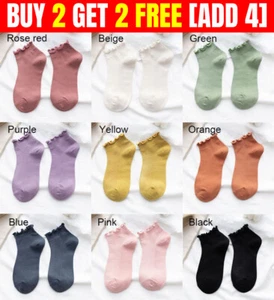 Spring Summer Cotton Frilly Ruffle Socks Women's Socks Ankle Short Boat Socks UK - Picture 1 of 22