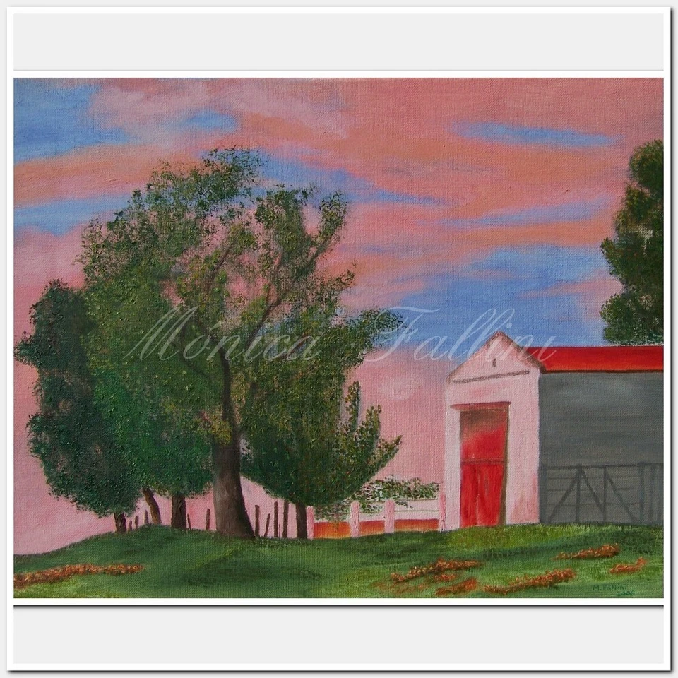 Pintura al óleo de granero de campo 20 x 16 pulgadas de Monica Fallini Foto 1 de 4
