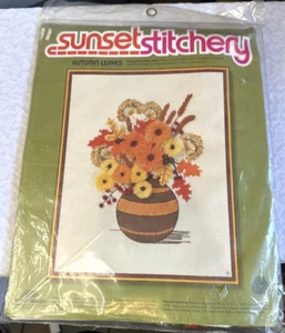 Sunset Stitchery Set Herbstblätter Betty Miles 16 x 20 #2241 100% reine Wolle 70er - Bild 1 von 15
